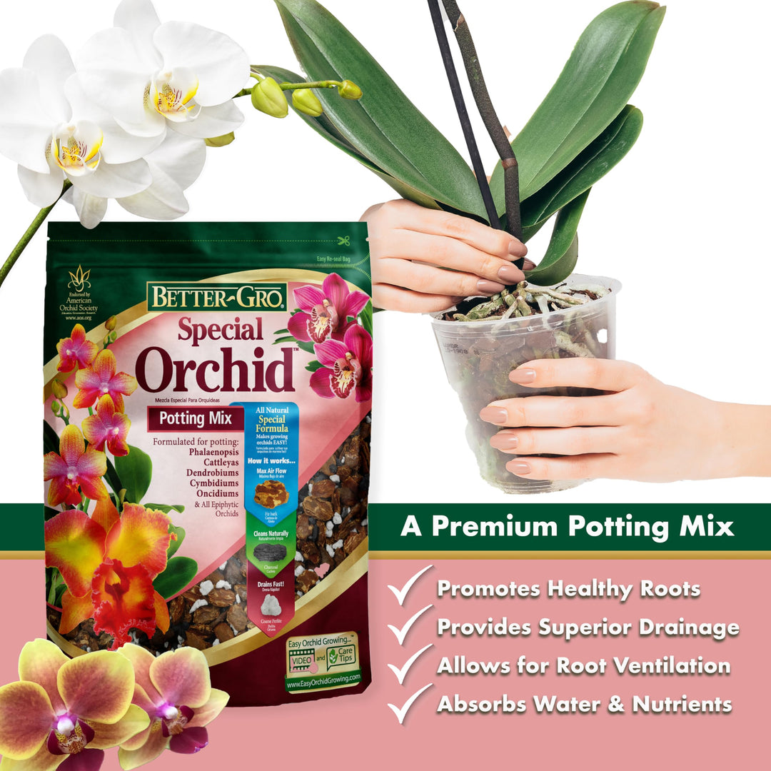 Special Orchid Mix - Premium Grade Orchid Bark Potting Mix for Potting, Repotting, Enhanced Drainage, Air Flow &amp; Root Ventilation, Ideal for Phalaenopsis, Cattleyas, Dendrobiums - 4 Quarts
