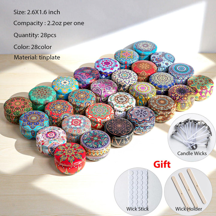 DIY Candle Tins 2.2oz 28 Pieces 28 Color, Round Containers with Lids, Candle Wicks, Wicks Holder, Wicks Stickers for Candle Making, Arts &amp; Crafts, Storage &amp; More (2.2OZ)