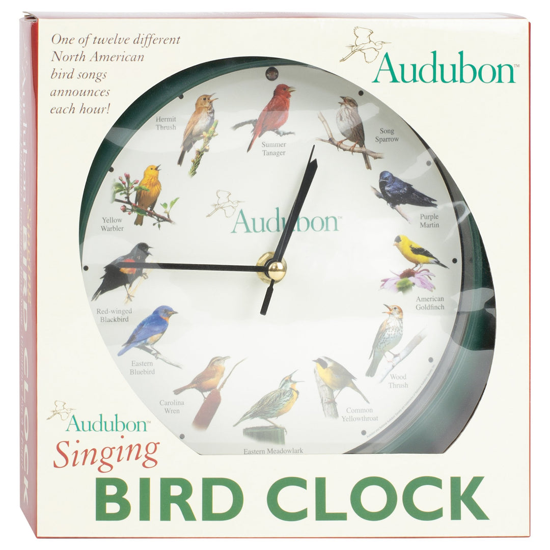 Mark Feldstein &amp; Associates Audubon Singing Bird Wall/Desk Clock, 8 Inch
