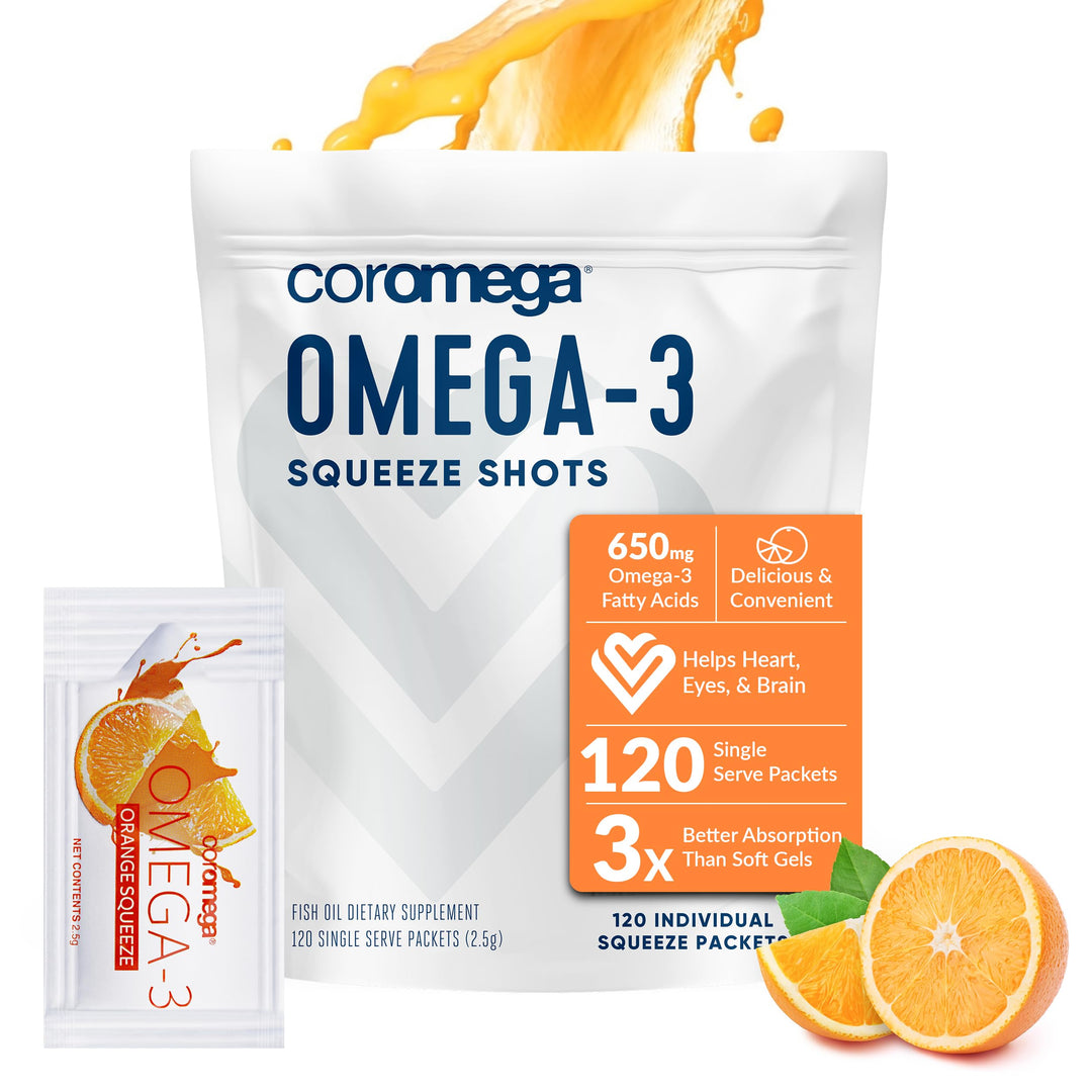 Omega 3 Fish Oil Supplement, 650mg of Omega-3s with 3X Better Absorption Than Softgels, Orange Flavor, 120 Single Serve Squeeze Packets