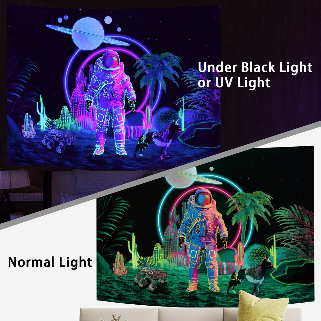 Amonercvita Blacklight Astronaut Tapestry UV Reactive P