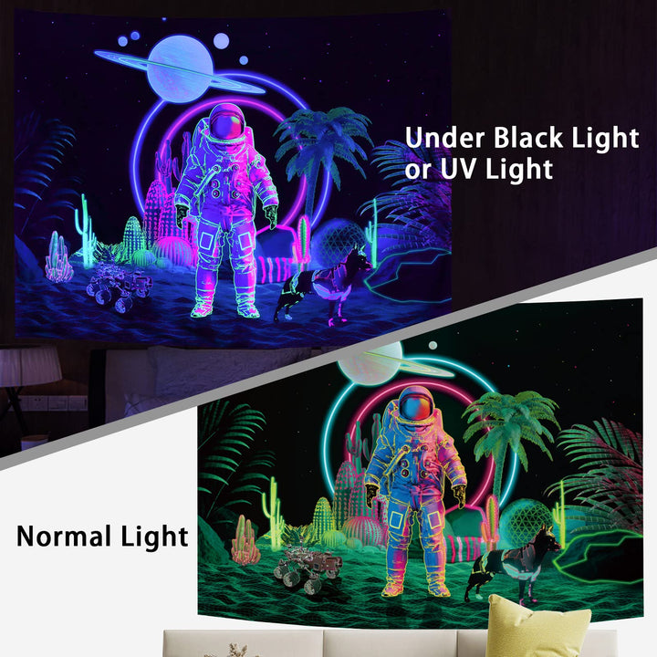 Amonercvita Blacklight Astronaut Tapestry UV Reactive P