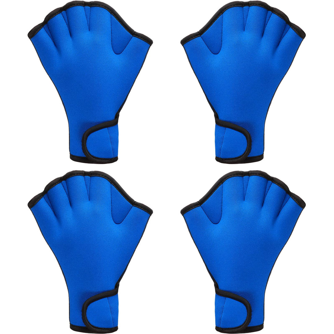 2 Pairs Swimming Gloves Aquatic Swim Training Gloves Neoprene Gloves Webbed Fitness Water Resistance Training Gloves for Swimming Diving with Wrist Strap (Blue,Large)