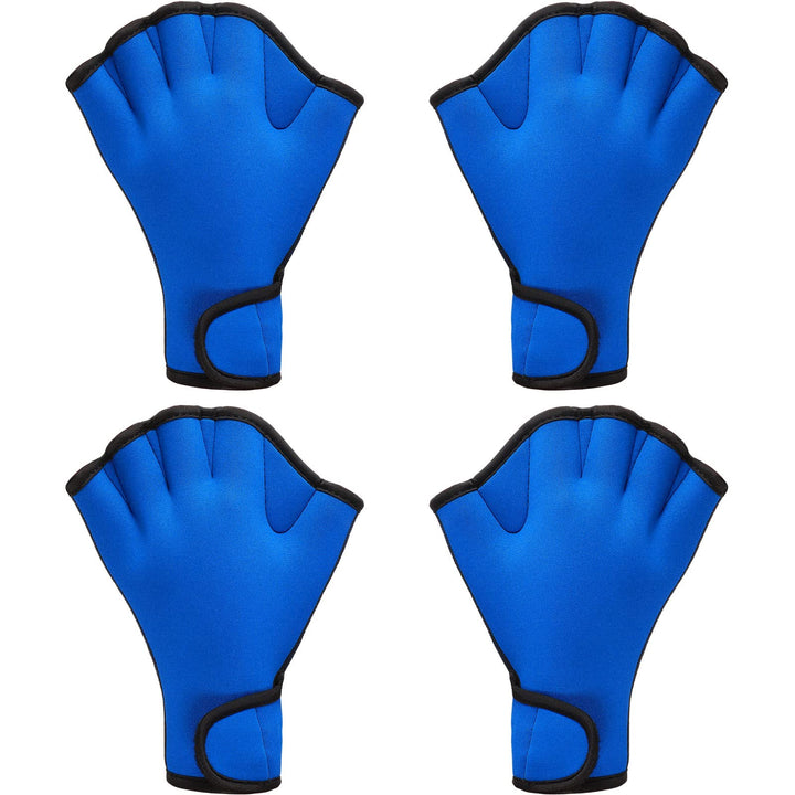2 Pairs Swimming Gloves Aquatic Swim Training Gloves Neoprene Gloves Webbed Fitness Water Resistance Training Gloves for Swimming Diving with Wrist Strap (Blue,Large)