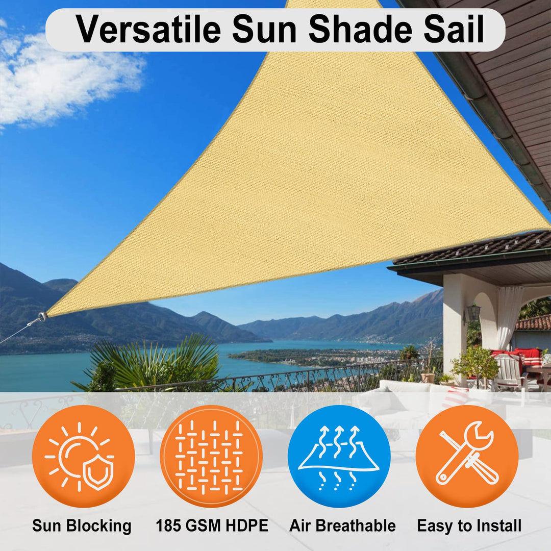 Triangle Sun Shade Sails for Patios 8 x 8 x 8 ft Sun UV Blocking Outdoor Canopy, Sunshades for Backyard, Lawn and Garden and All Outdoor Activities, Sand