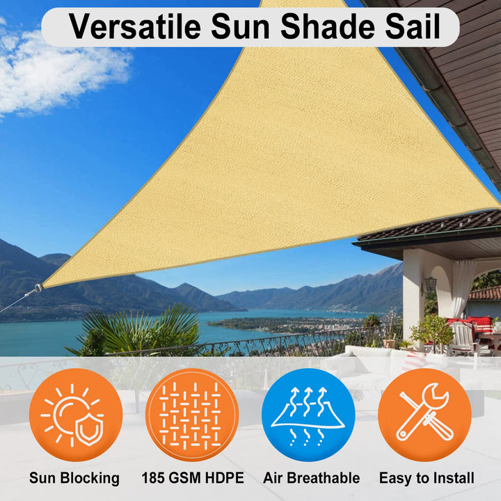 Triangle Sun Shade Sails for Patios 8 x 8 x 8 ft Sun UV Blocking Outdoor Canopy, Sunshades for Backyard, Lawn and Garden and All Outdoor Activities, Sand