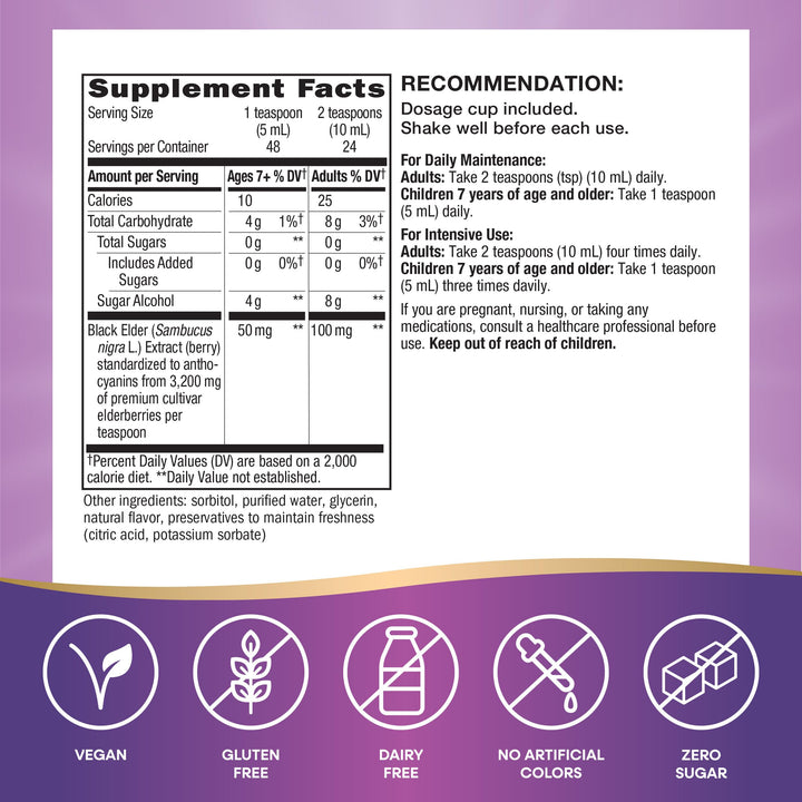 Nature’s Way Sambucus Zero Sugar Traditional Immune Syrup, Highly Concentrated Black Elderberry Extract, Traditional Immune Support*, Sugar-Free, Berry Flavored, 8 Fl Oz (Packaging May Vary)