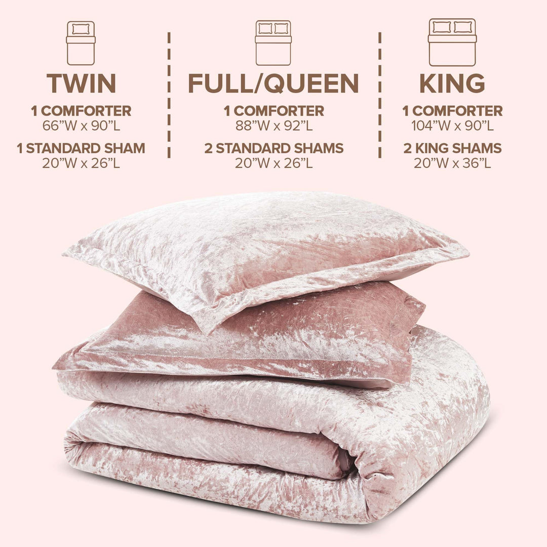 Juliette Luxe Comforter Set Velvet Lush with Soft Brushed Microfiber Reverse, All Season Cozy Velvet Bedding Sets, Fluffy Comforter Bed Set, Matching Sham, Blush Full/Queen 3 Piece