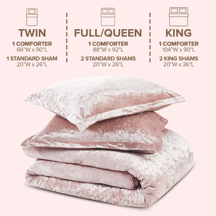 Juliette Luxe Comforter Set Velvet Lush with Soft Brushed Microfiber Reverse, All Season Cozy Velvet Bedding Sets, Fluffy Comforter Bed Set, Matching Sham, Blush Full/Queen 3 Piece