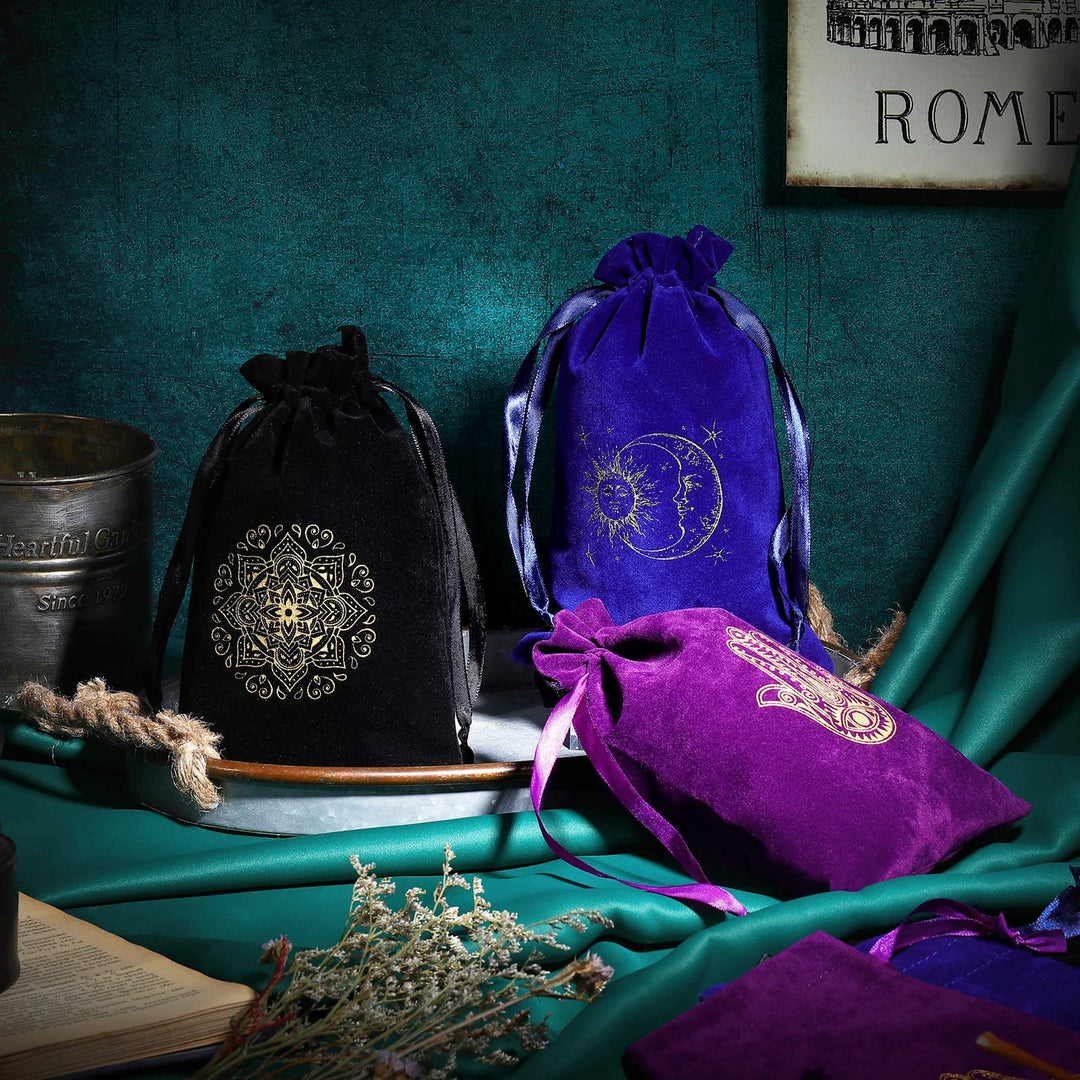 6 Pcs Tarot Cards Fabric Bag 6 x 9 Inch Jewelry Pouch Tarot Card Bag Dice Bag Tarot Card Holder Jewelry Bags Drawstring Hamsa Hand Gift Bags for Tarot Cards (Mixed Colors,Classic Style)