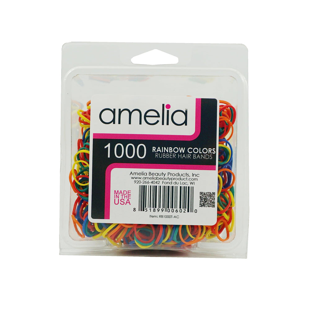 1000 Count Rubber Bands in Re-closable Container for Ponytails and Braids (Rainbow Mix)
