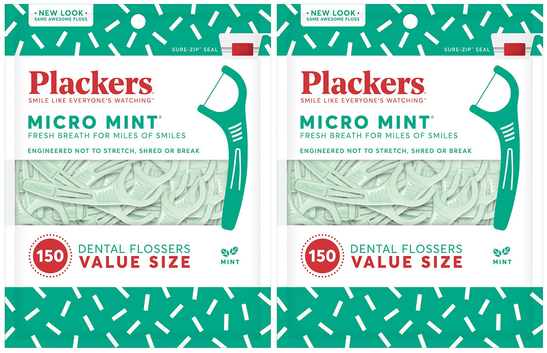 Plackers Micro Mint Dental Floss Picks, 150 Count, 2 Pa