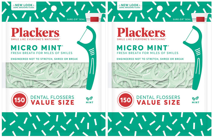 Plackers Micro Mint Dental Floss Picks, 150 Count, 2 Pa