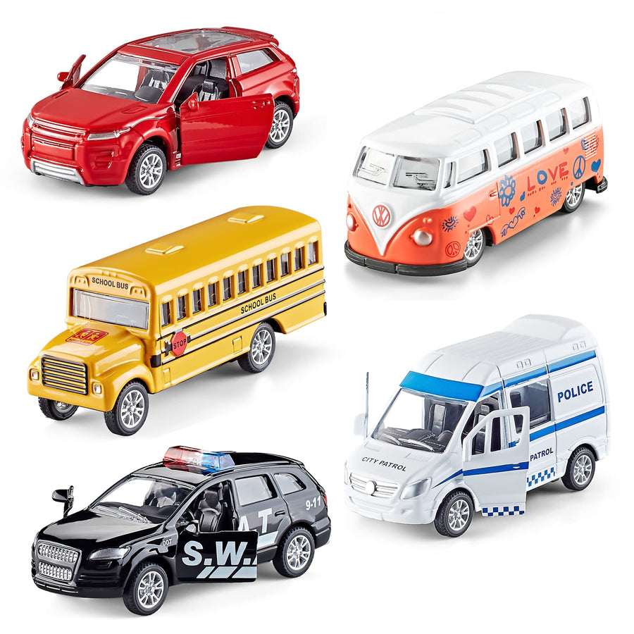 Die-cast Metal Toy Cars Set of 5, Openable Doors, Pull Back Car, Gift Pack for Kids (Official Car)