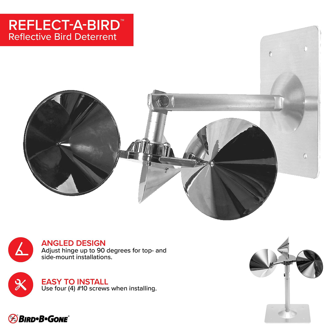 Bird B Gone - Reflect-A-Bird - Reflective Spinning Deterrent - Repels Pigeons, Sparrows, &amp; Woodpeckers - Wind Powered - for Gardens, Railings, Roofs, Etc - Weatherproof Aluminum - Adjustable Neck
