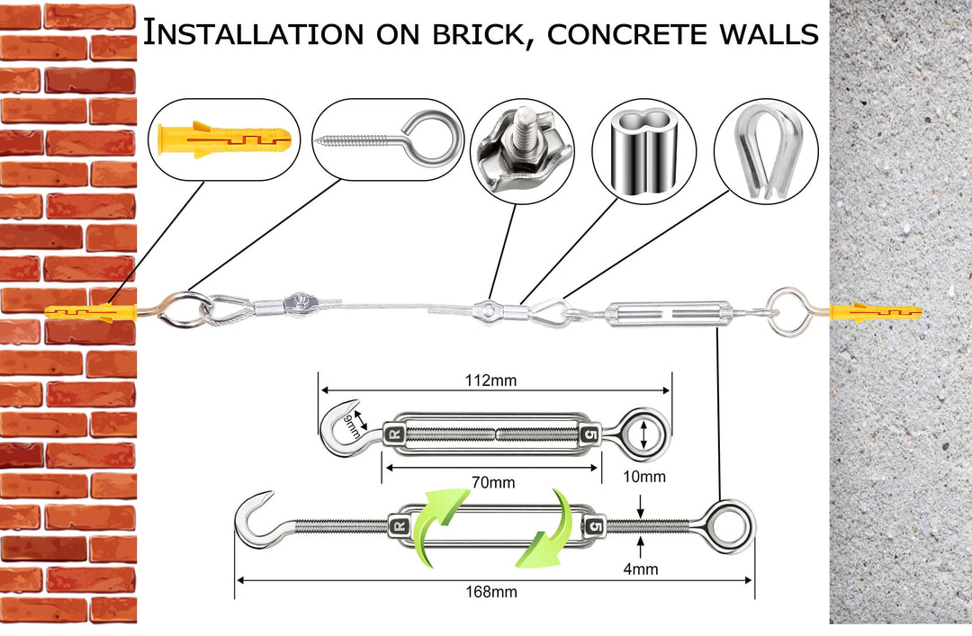 1/16 Wire Rope Kit,String Light Hanging Kit , Outdoor Light Guide Wire, 100M/328FT Vinyl Coated Stainless Steel Cable Wire for Outdoor,Garden,Kitchen,Craft with Turnbuckle (50M, 165FT, 95)