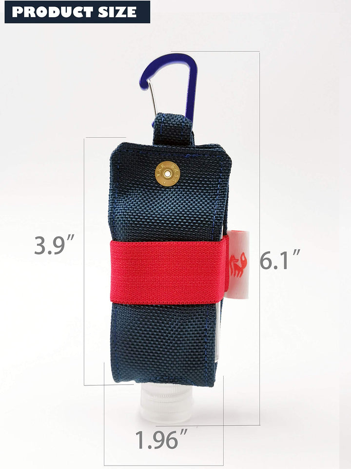 Travel Size Hand Sanitizer Holder,Bottle Case and Carabiner Carrier bag-Portable Mini Waist Bag for Liquids Clip On Belt Loop, Backpack and Purse - Includes Empty 60ml/ 2 oz Reusable Bottle (Blue)