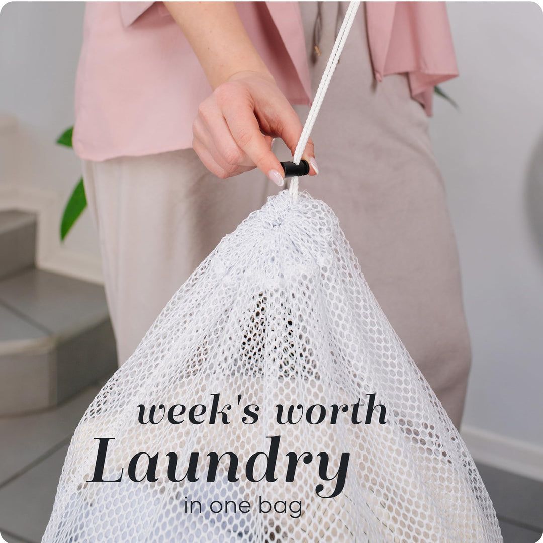 Mesh Laundry Bag - Secure Drawstring Closure, Machine Washable, Spacious Storage, Durable Material, Commercial Factories, College Dorm, Laundromat, Apartments. (24 x 36 | White)