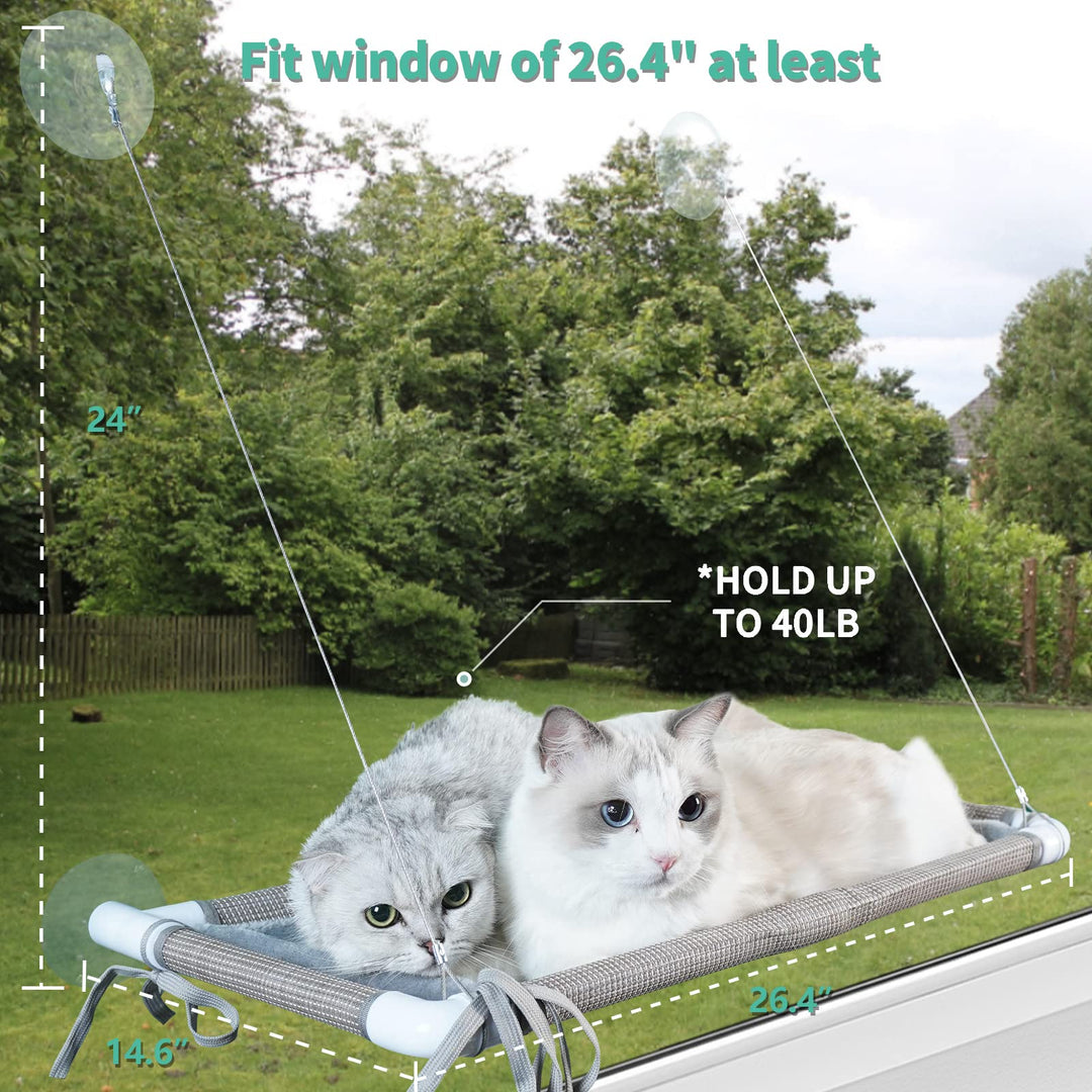 Mess-Free Cat Window Perch, Multi-Point Secure Fastening Cat Window Hammock with 4 Strong Scution Cups, Premium Reinforced Material and Flannel Cover Cat Hammock for Large Cats in Beige