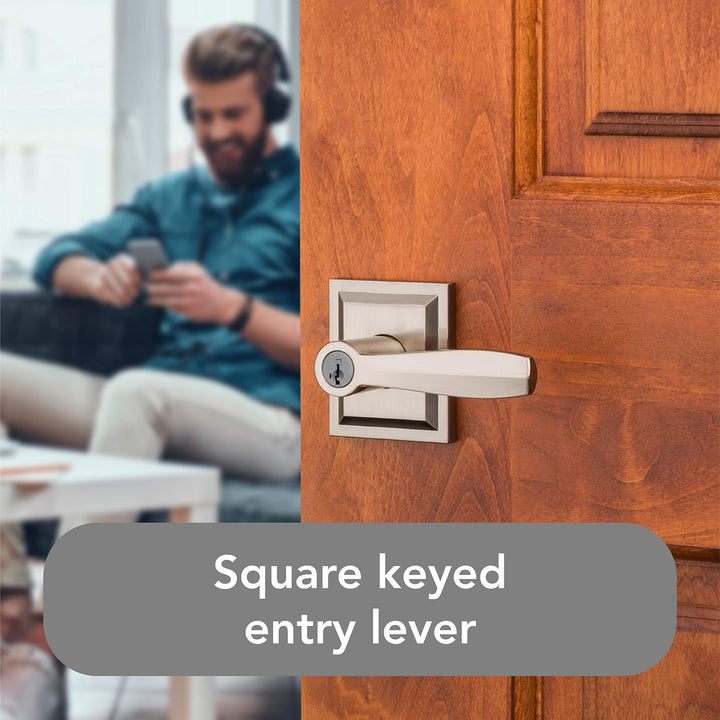 Torrey, Entry Door Handle Reversible Lever with Keyed Lock Featuring SmartKey Re-key Technology and Microban Protection, in Satin Nickel