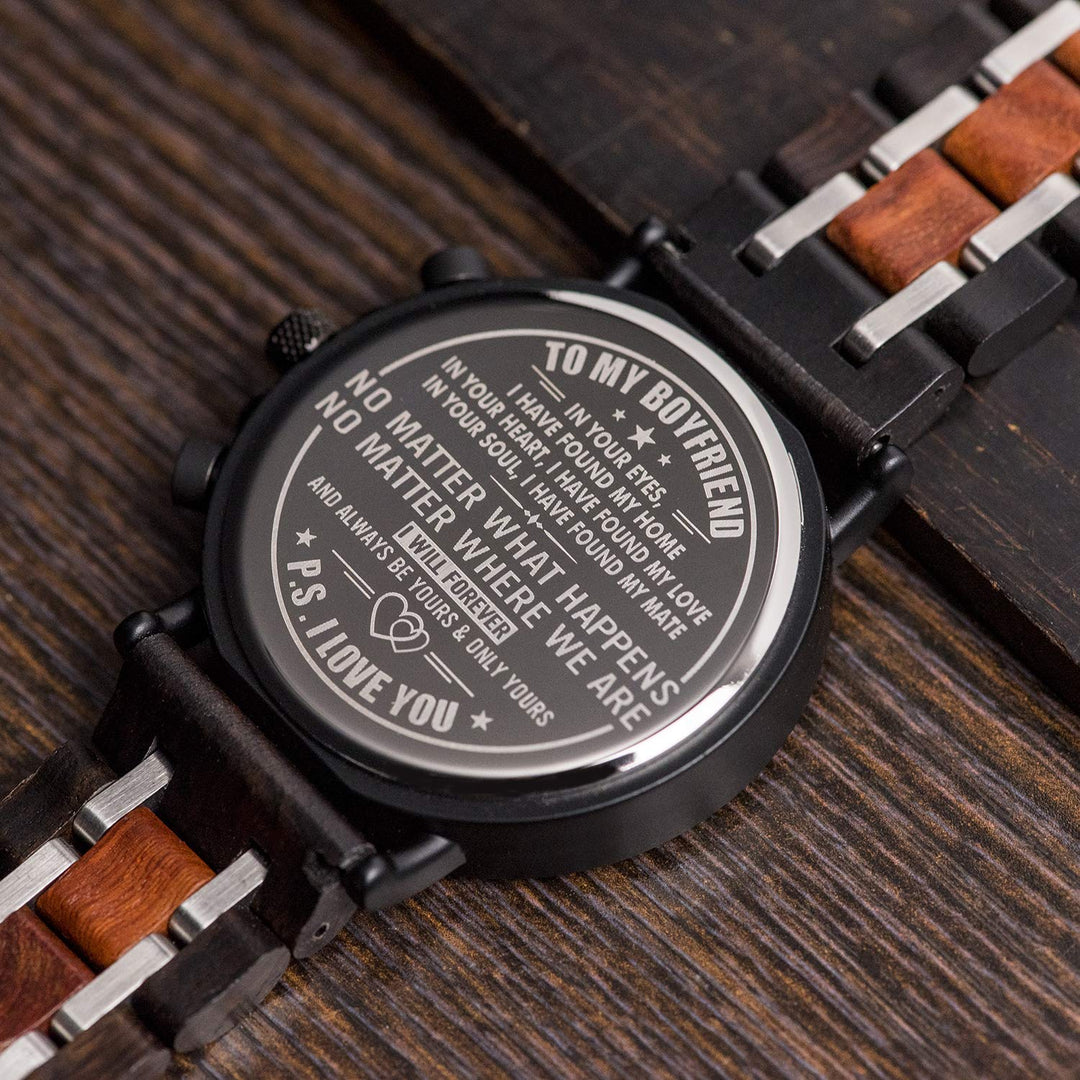 S18-1 Personalized Engraved Wood Watch Customized Wooden Watches for Husband Boyfriend Birthday Anniversary (Boyfriend-1)