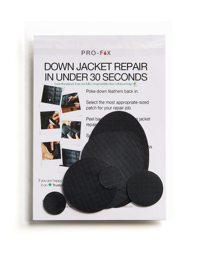 Pro-Fix Down Jacket Repair Patches Easy to Use, Pre-Cut, Self-Adhesive, Waterproof, Tear-Resistant Rip-Stop Nylon Fabric Patches for Jackets &amp; Patches for Clothing, Down Jacket Patches - Black