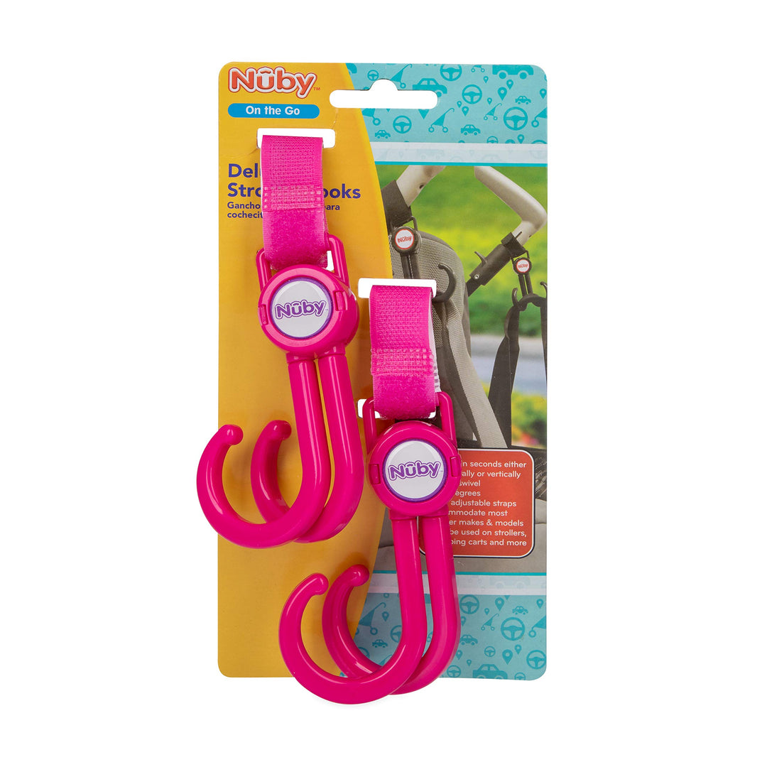Nuby Double Stroller Hook, Adjustable Hook, Pink