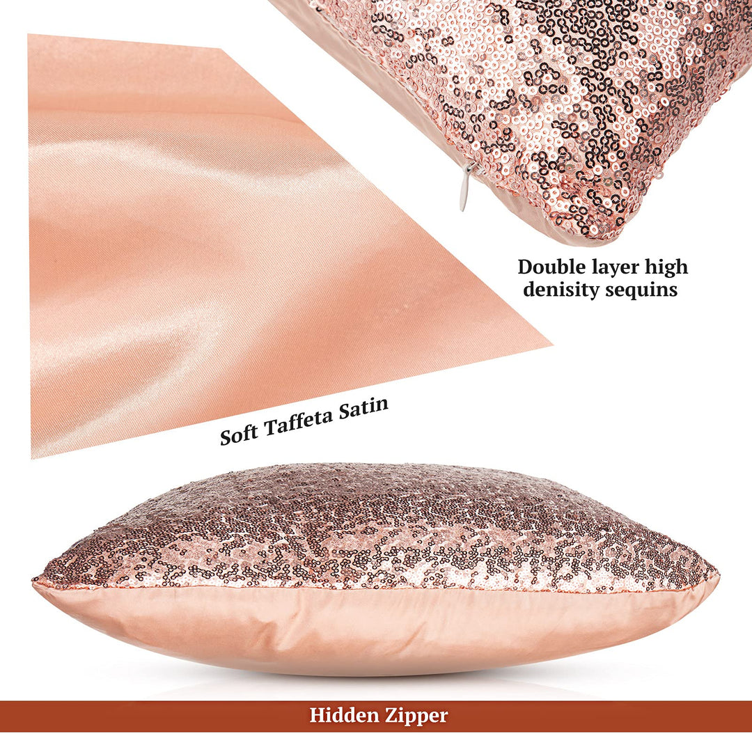 Irenare 4 Pcs Sequin and Fluffy Pillow Covers Winter Fa