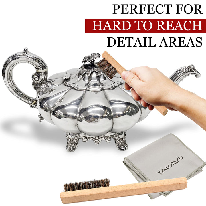 Horsehair Detail Brush Set 2pcs Silver Cleaning Brushes