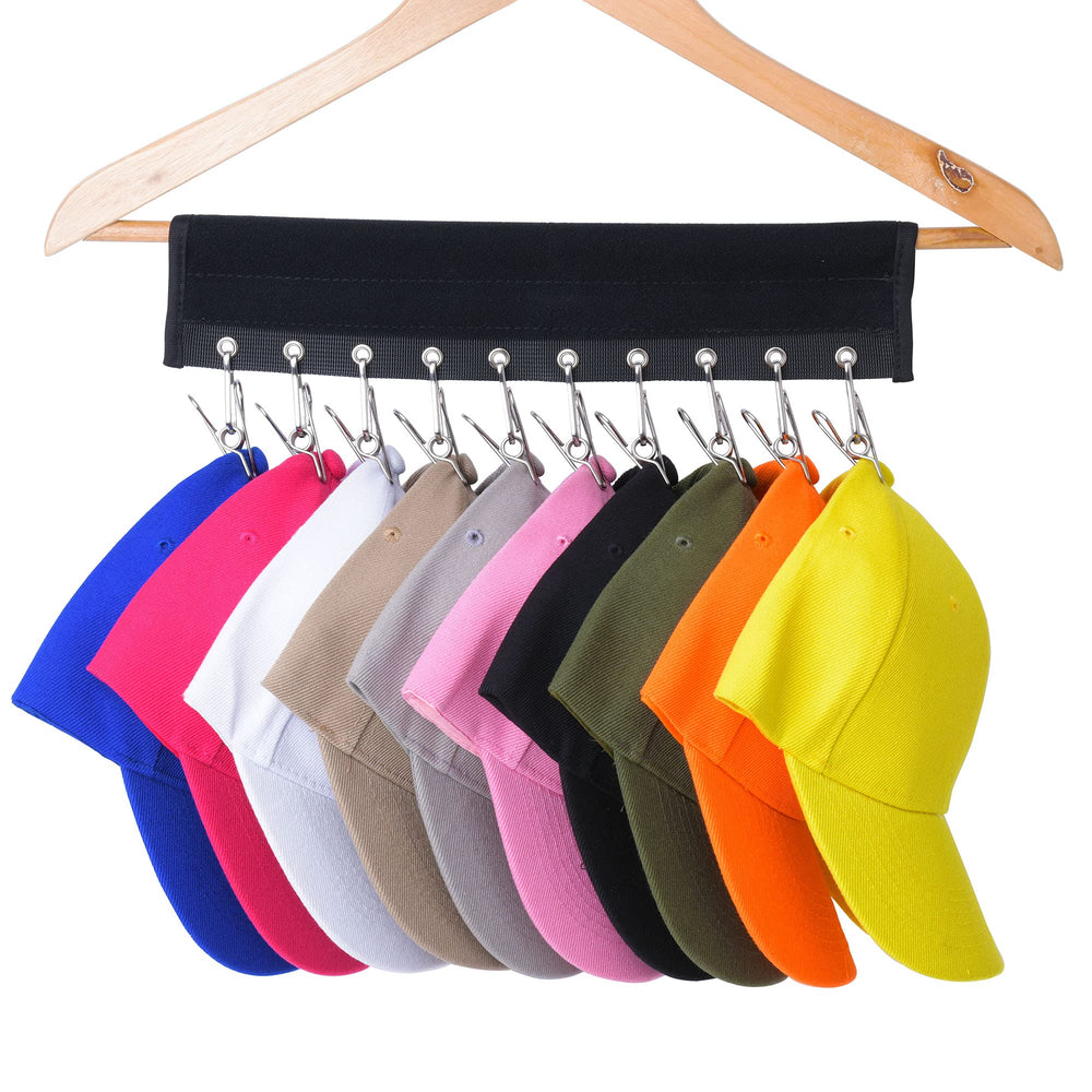 Cap Organizer Rack, 10 Baseball Cap Holder, Hat Organizer Storage for Closet - Change Your Cloth Hanger to Cap Organizer Hanger - Keep Your Hats Cleaner Than a Hat Rack, Pack of 2 Black