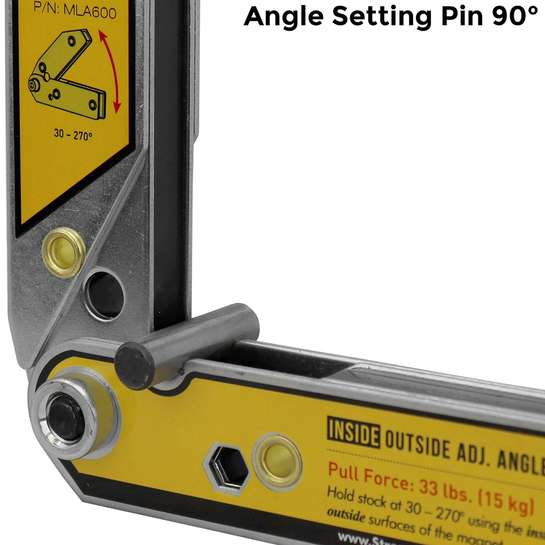 MLA600 Adjustable Angle Magnetic Welding Square, Inside/Outside Magnets, Angle Setting Pin, Magnetic Pull Force 33 Lbs, Welding Square, 30°-270° Angle, 6 Size