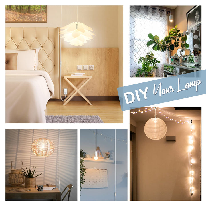 Extension Hanging Lantern Cord Cable 2-Pack 20ft UL 360W with E26 E27 Socket On/Off Button Pendant Lighting