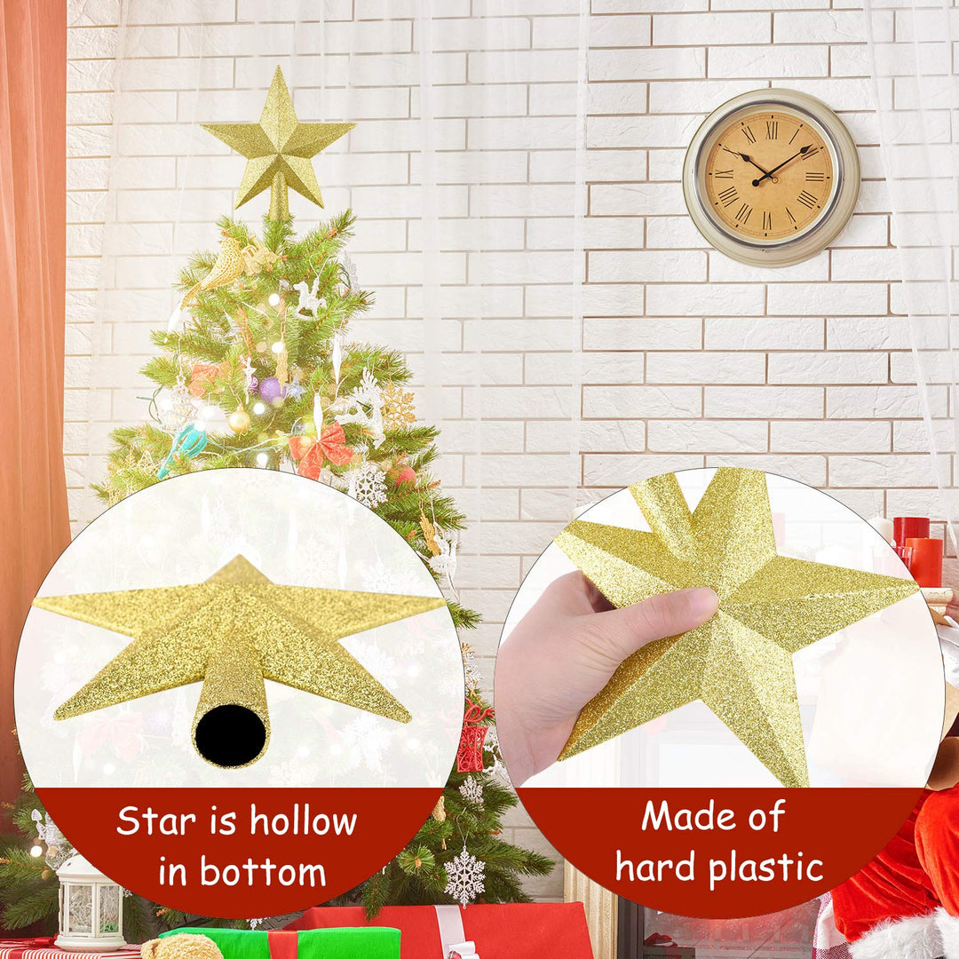 8 Inches Glitter Star Mini Christmas Tree Topper Shatter-Proof Small Christmas Tree Decoration Treetop for Holiday Ornament or Home Décor