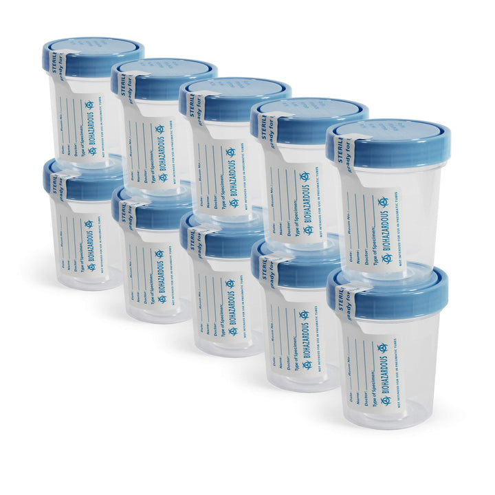 Disposable Specimen Cups 10-Pack| High-Grade Silicone, Sterile, Individually Wrapped Medical Cups W/Leakproof, Screw-On Lids &amp; Tamper-Evident Seal| Urine, Fluid Sample Collection &amp; More