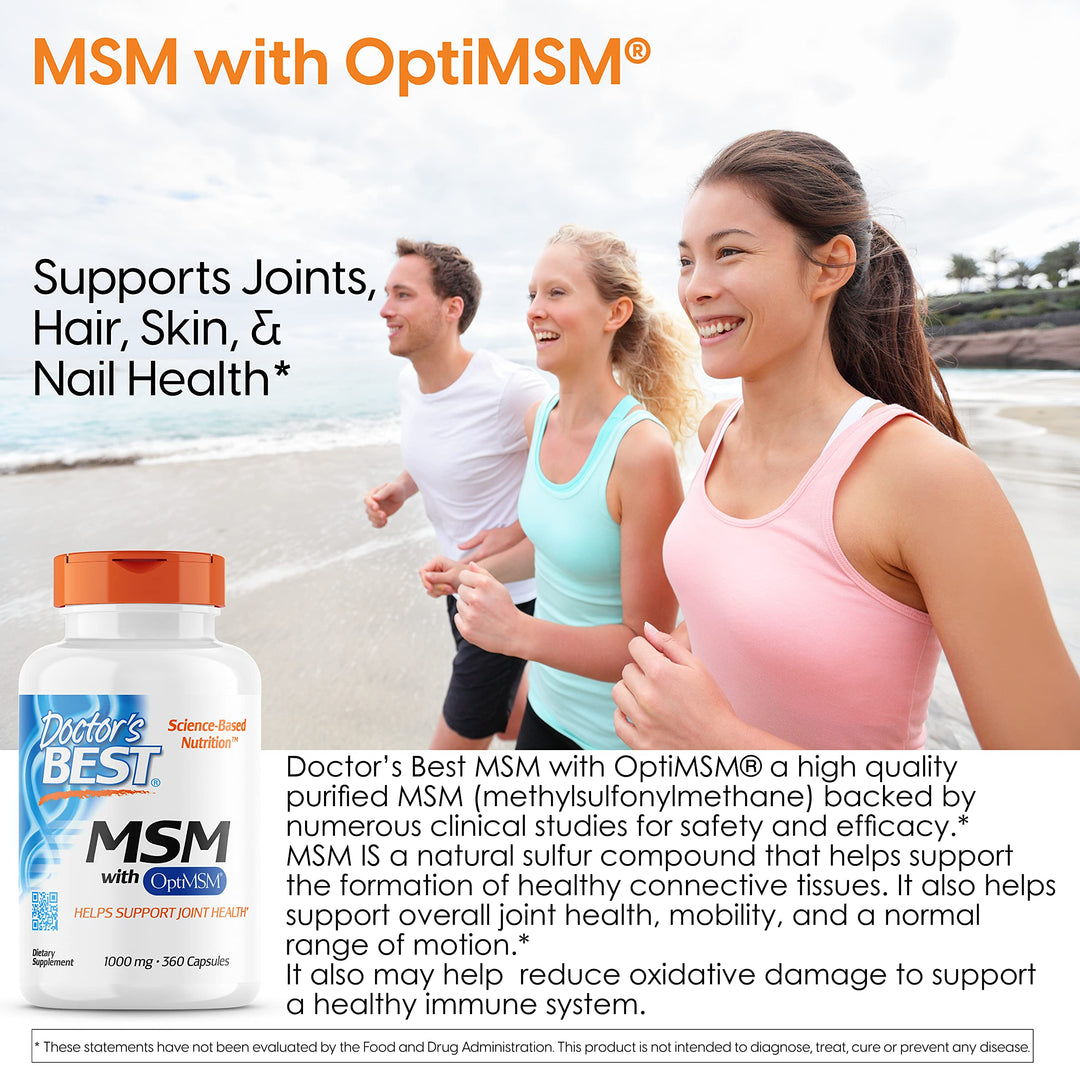 Doctor&#39;s Best MSM with OptiMSM, Non-GMO, Gluten Free, Joint Support, 1000 mg, 360 Caps