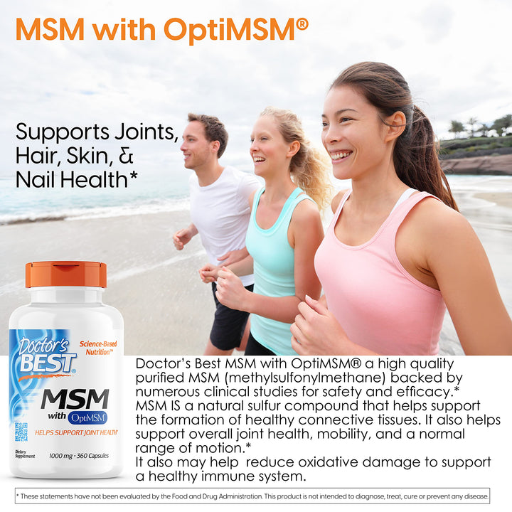 Doctor&#39;s Best MSM with OptiMSM, Non-GMO, Gluten Free, Joint Support, 1000 mg, 360 Caps
