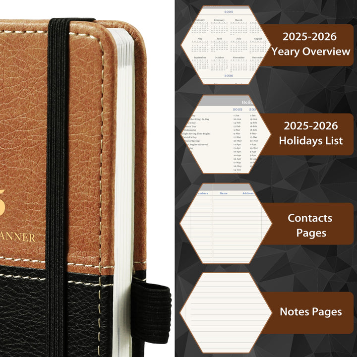 2025 Pocket Calendar - 2025 Pocket Planner from Jan. 2025 to Dec. 2025, Small Pocket Planner for Purse with Elastic Closure, Inner Pocket