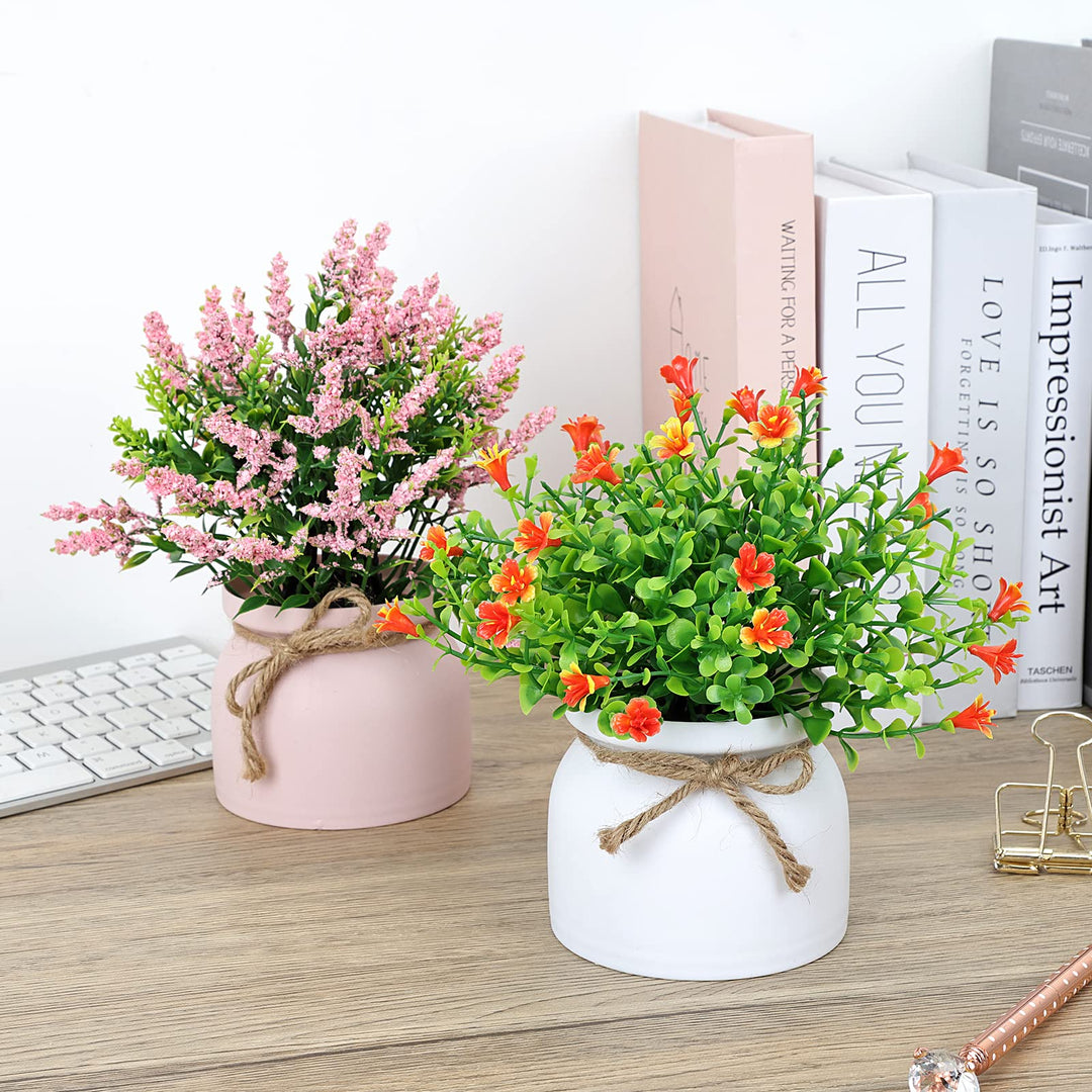 6pcs Fake Potted Plants Small Artificial Plants Indoor Artificial Flowers Outdoor in Macaron Pot, Desk Plants for Home Indoor Bathroom Kitchen Shelf Office Decor