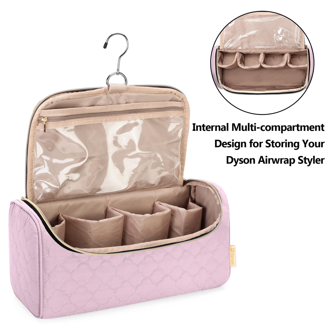 Yarwo Travel Case Compatible for Dyson Airwrap Complete Styler and Attachments, Portable Storage Bag with Hanging Hook for Hair Curler Accessories, Pink (Patent Design)