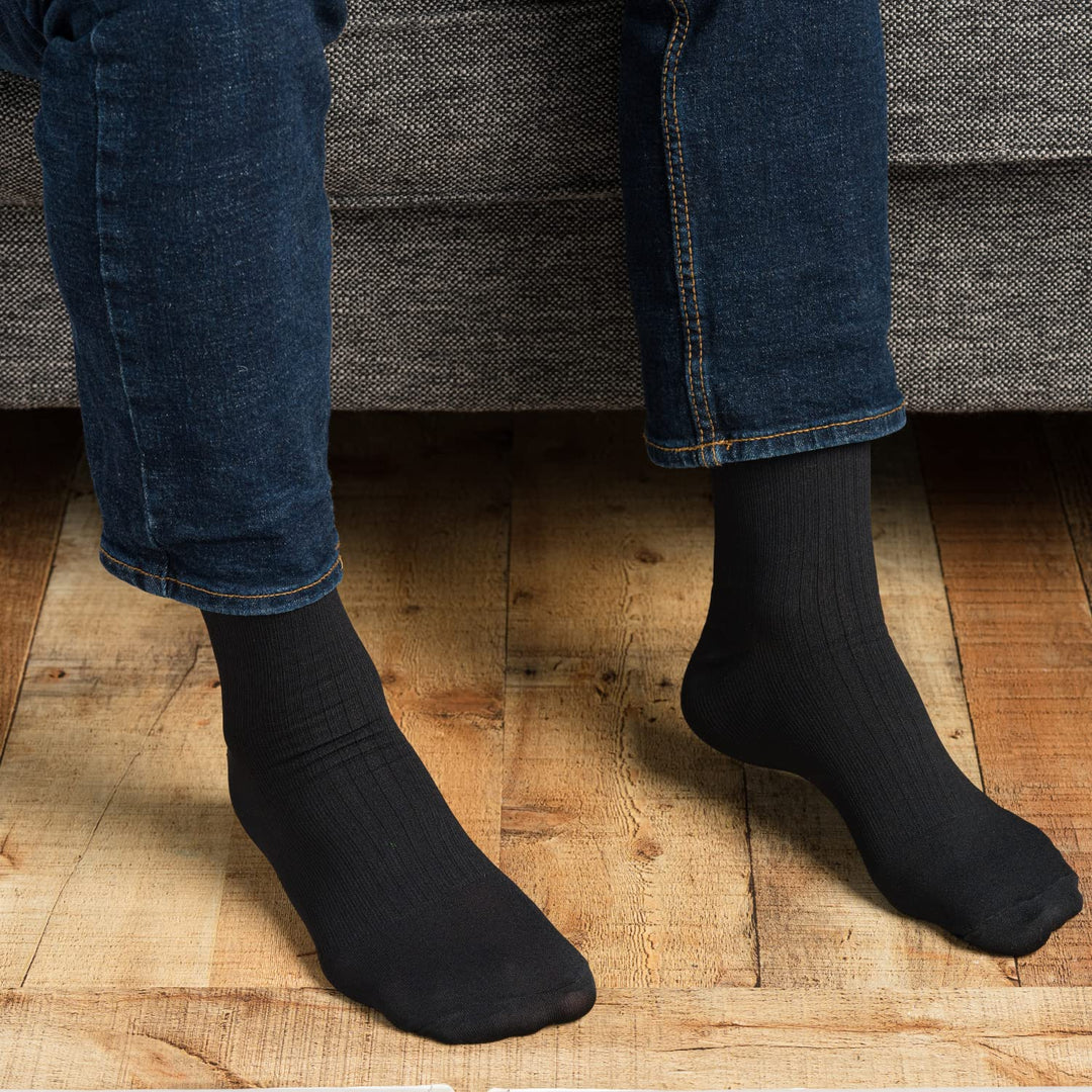 Men&#39;s USA Made Graduated Compression Socks 20-30 mmHg Firm Pressure Medical Quality Knee High Orthopedic Support Stockings Hose - Best Comfort Fit, Circulation, Travel (Large, Black)
