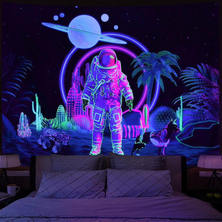 Amonercvita Blacklight Astronaut Tapestry UV Reactive P