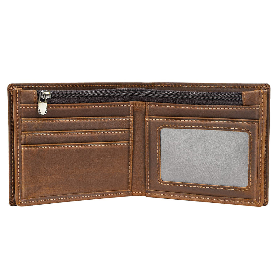 Polare RFID Blocking Cowboy Genuine Natural Crazy Horse Leather Bifold Wallet For Men