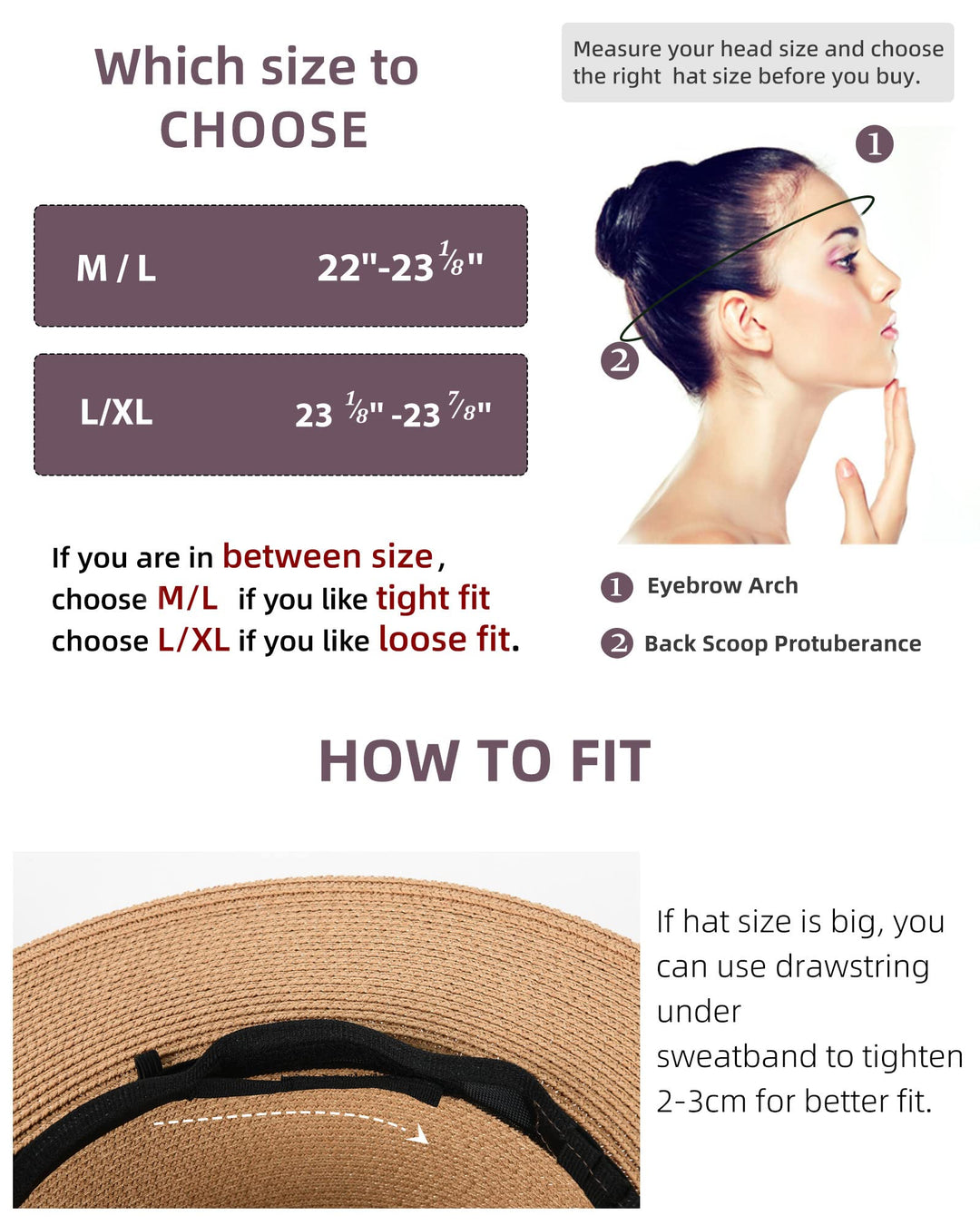 FURTALK Womens Mens Wide Brim Straw Panama Hat Fedora S