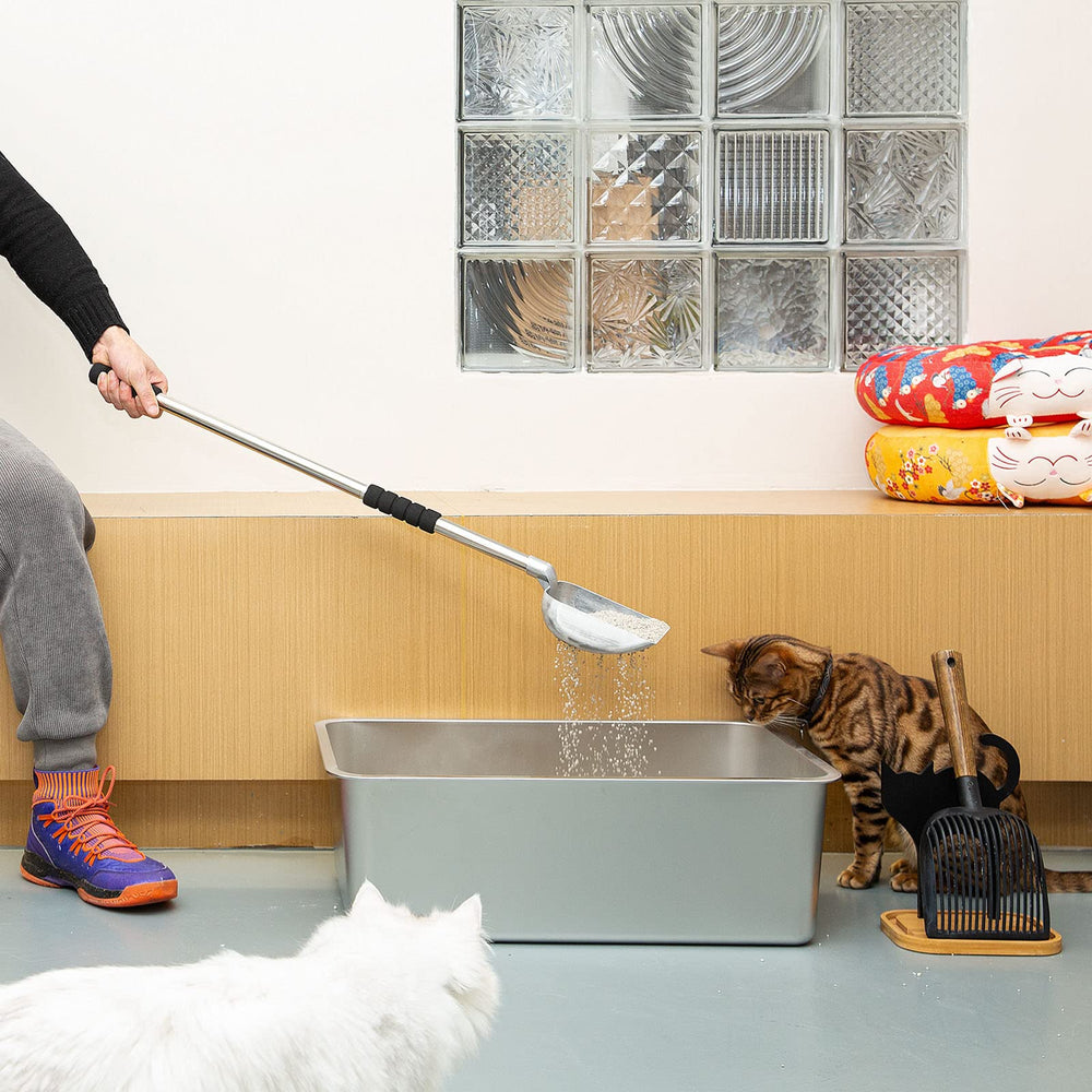 Metal Cat Litter Scoop with Deep Shovel&Long Handle,Detachable Stainless Steel Non-Stick Litter Sifter with Foam Padded Grip, No Bending Back Heavy Duty Cat Litter Scooper