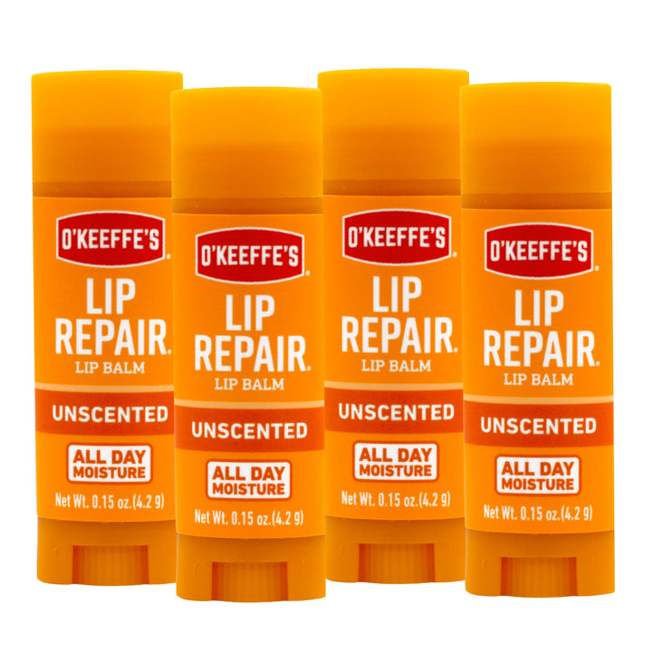 O&#39;Keeffe&#39;s Unscented Lip Repair Lip Balm for Dry, Cracked Lips, Stick, (Pack of 4)