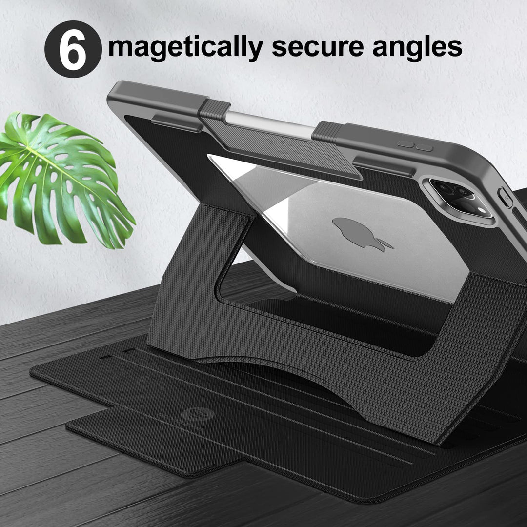 iPad Pro 11 inch Case 4th/3rd/2nd/1st Gen 2022/2021/2020/2018, 6 Viewing Angles Magnetic Stand + Pencil Holder + Auto Wake/Sleep Protective Case for iPad Pro 11 inch, Black