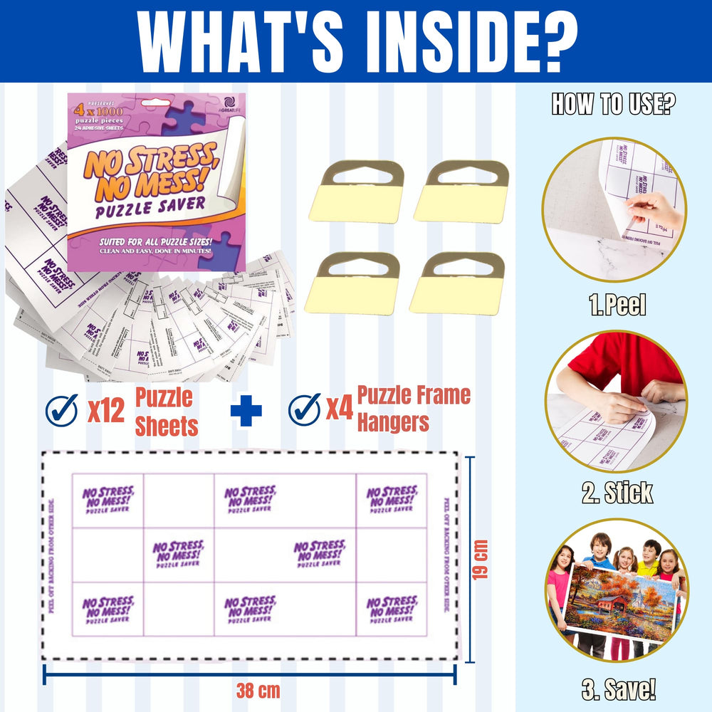 Preserve 2 x 1000 to 4000 Pieces Jigsaw Puzzles Puzzle Saver 12 to 24 Sheets - No Stress, No Mess Jigsaw Puzzle Glue Sheets