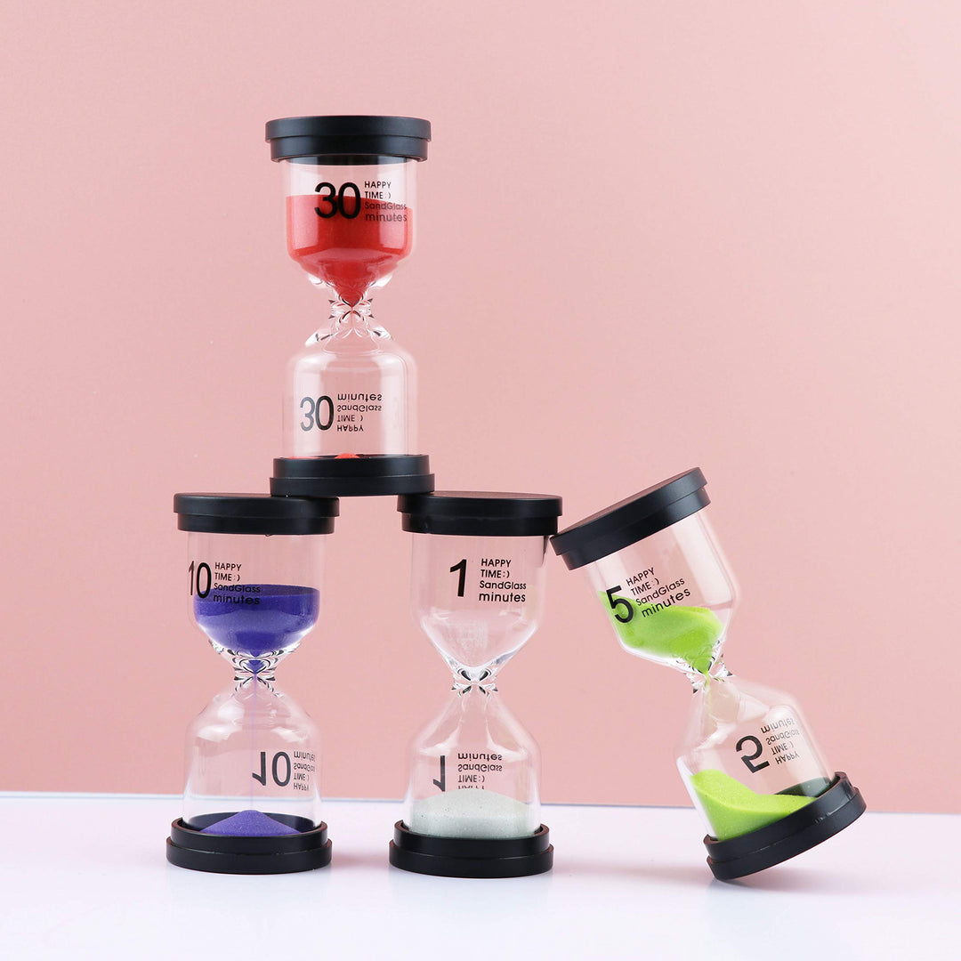 6Pcs--Sand Timers-Small Black Cover Hourglass-6 Color Hourglass Set Includes 1 Minute, 3 Minutes, 5 Minutes, 10 Minutes, 15 Minutes, 30 Minutes
