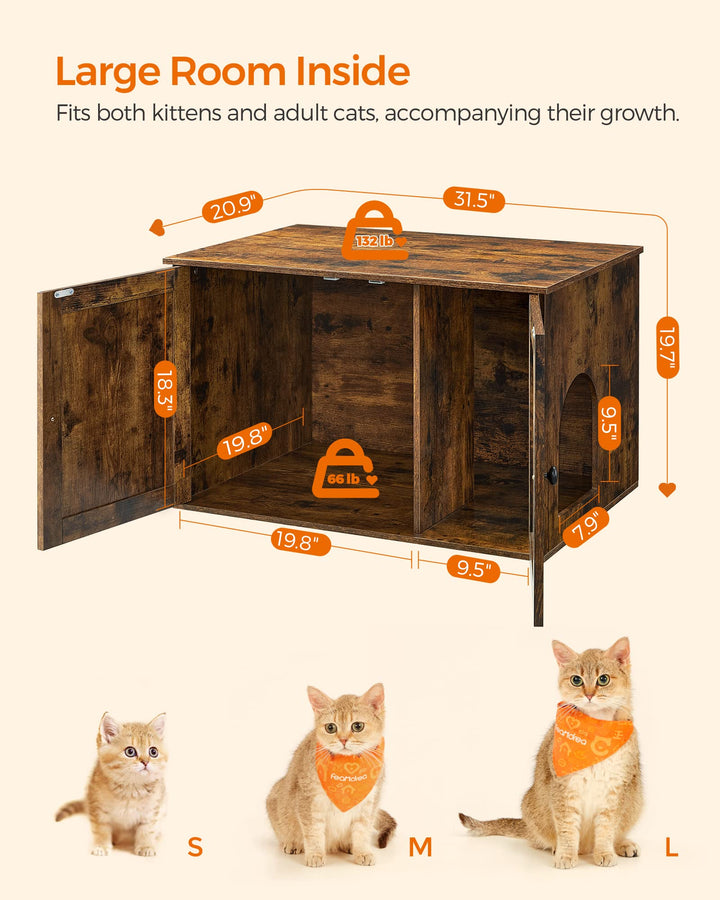 Cat Litter Box Enclosure, Litter Box Furniture Hidden with Removable Divider, Indoor Cat House, End Table, 31.5 x 20.9 x 19.7 Inches, Rustic Brown UPCL002X01