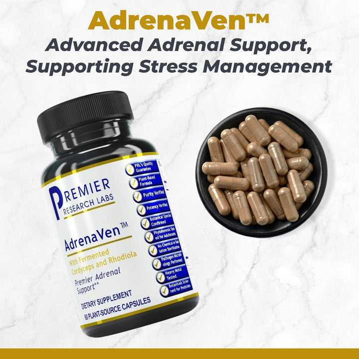 : 30 Servings-AdrenaVen - Adrenal Health Supplement, Supports Adrenal Gland Health and Stress Response - Organic Adrenal Health - 60 Plant-Source Capsules